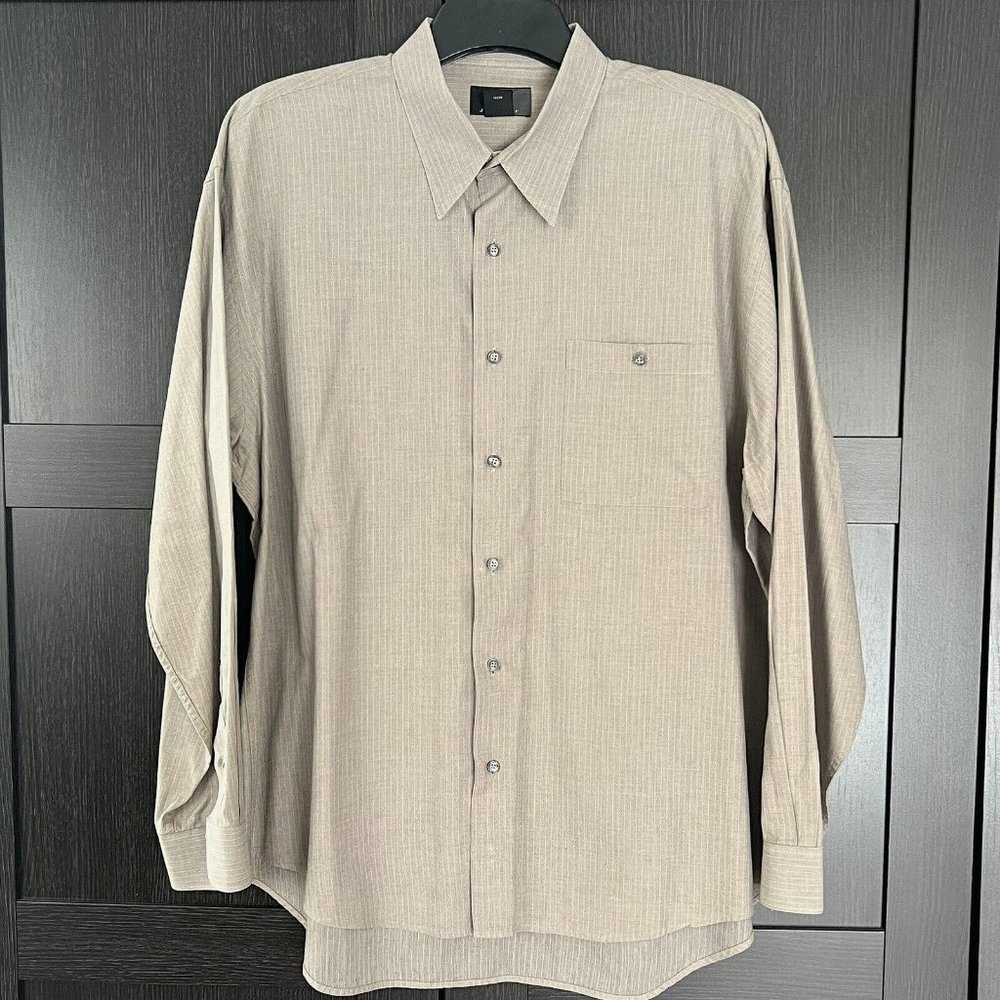 J. Ferrar Men's Long Sleeve Dress Shirt Pinstripe Tan Pink Button Down Size Xl